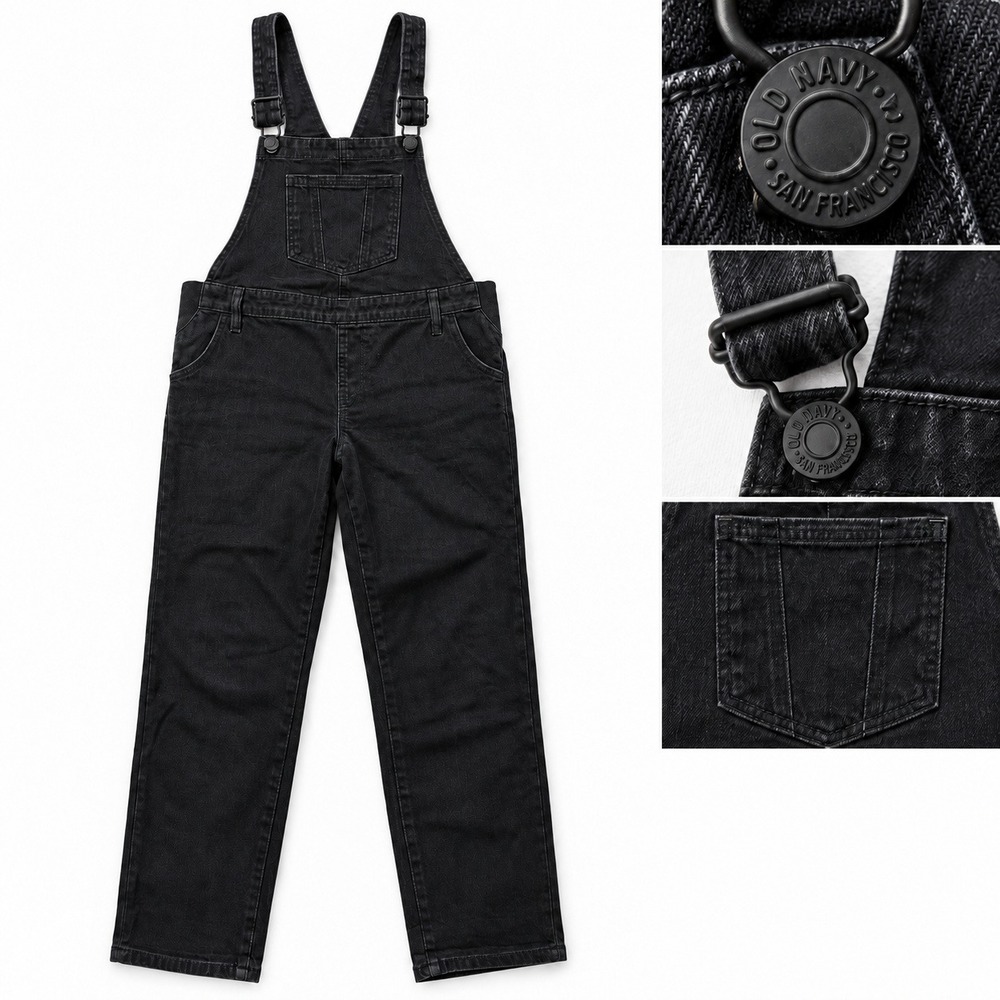 Old Navy Denim Overalls Womens 10 Black Elastic Side Straight Leg